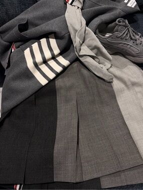 Thom Browne Grey Tonal Pleated Mini Skirt